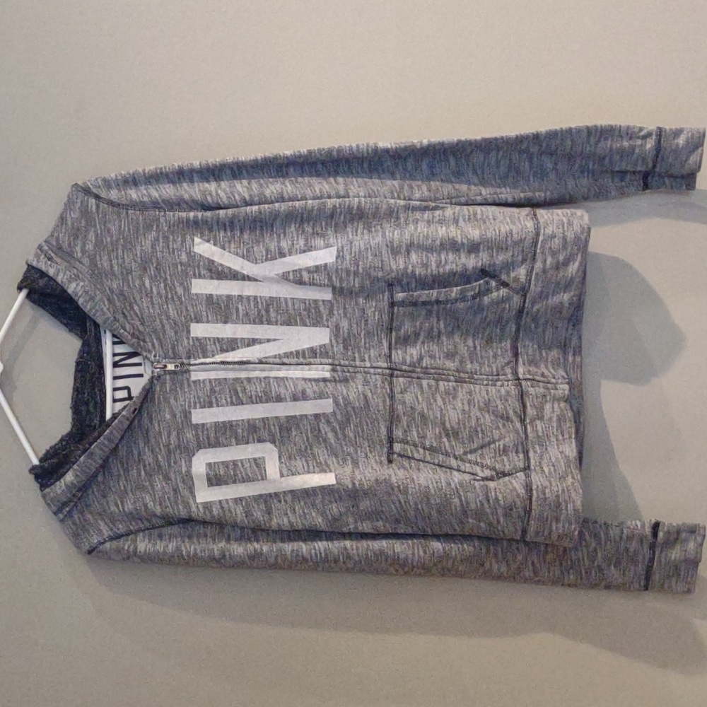 Victoria Secret PINK women's medium‎ heather gray hooded full zip sweatshirt